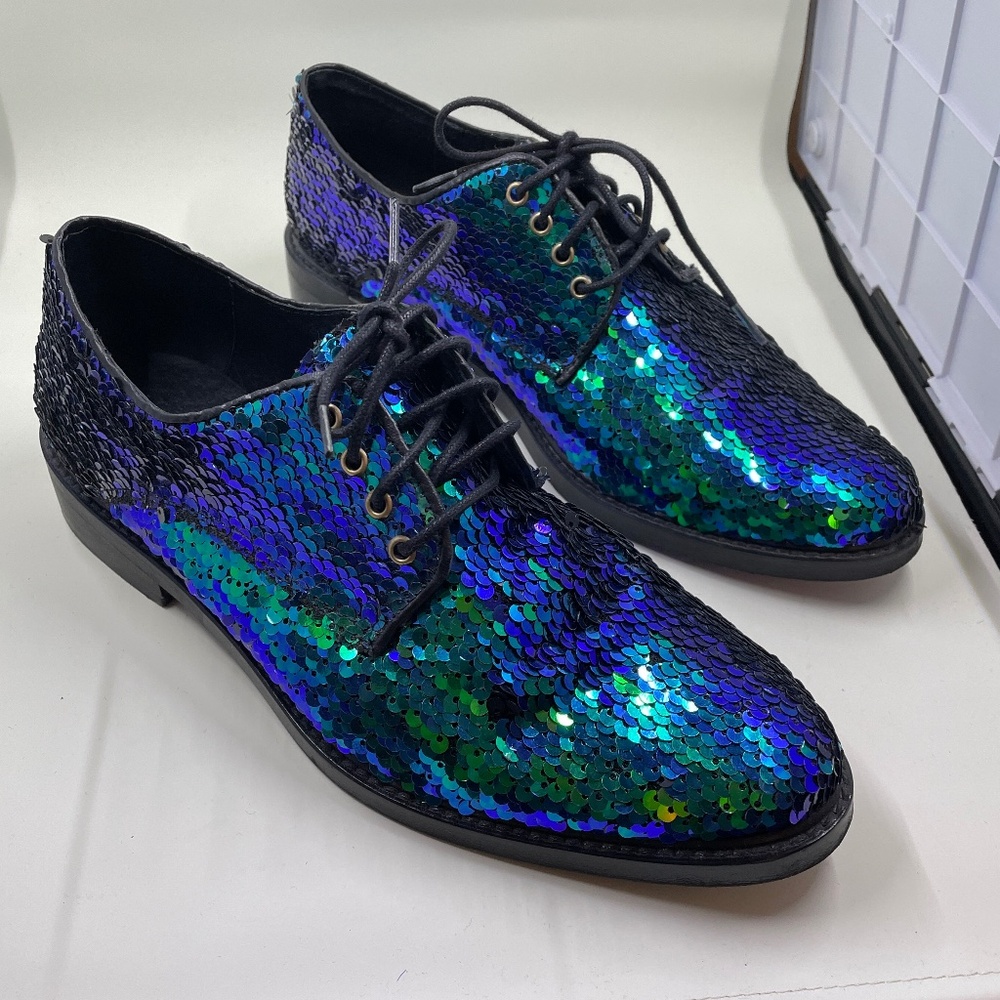 Miista Zoe Mermaid iridescent sequined leather Oxford shoes size 38